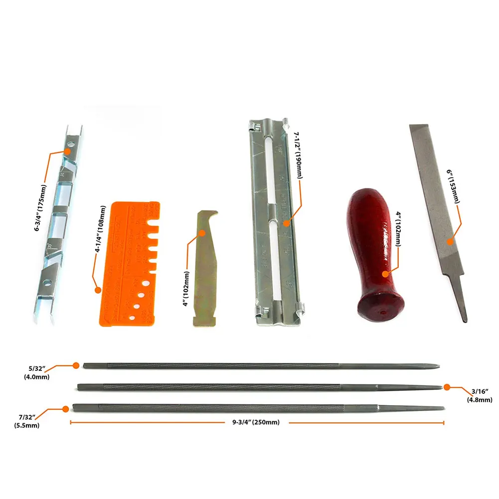 

10pcs/Set Professional Chainsaw Chain Sharpening Kit Tool Set Hardwood Handle Round/Flat File Guide Bar File Sharpener Tools