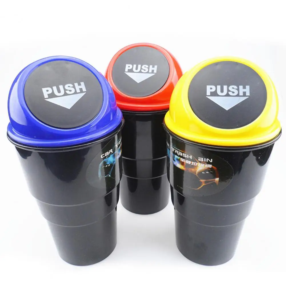 

Creative Portable Mini Cute Car Trash Can Storage Box Bin with Spring Cover