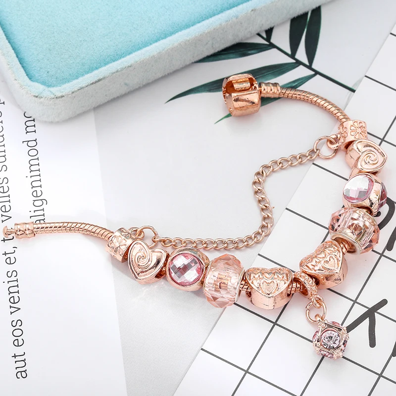 CHIELOYS Rose Gold Crystal Bracelets For Women Fashion Brand Charm &amp Bangles With Heart Charms Pulseira Gift | Украшения и