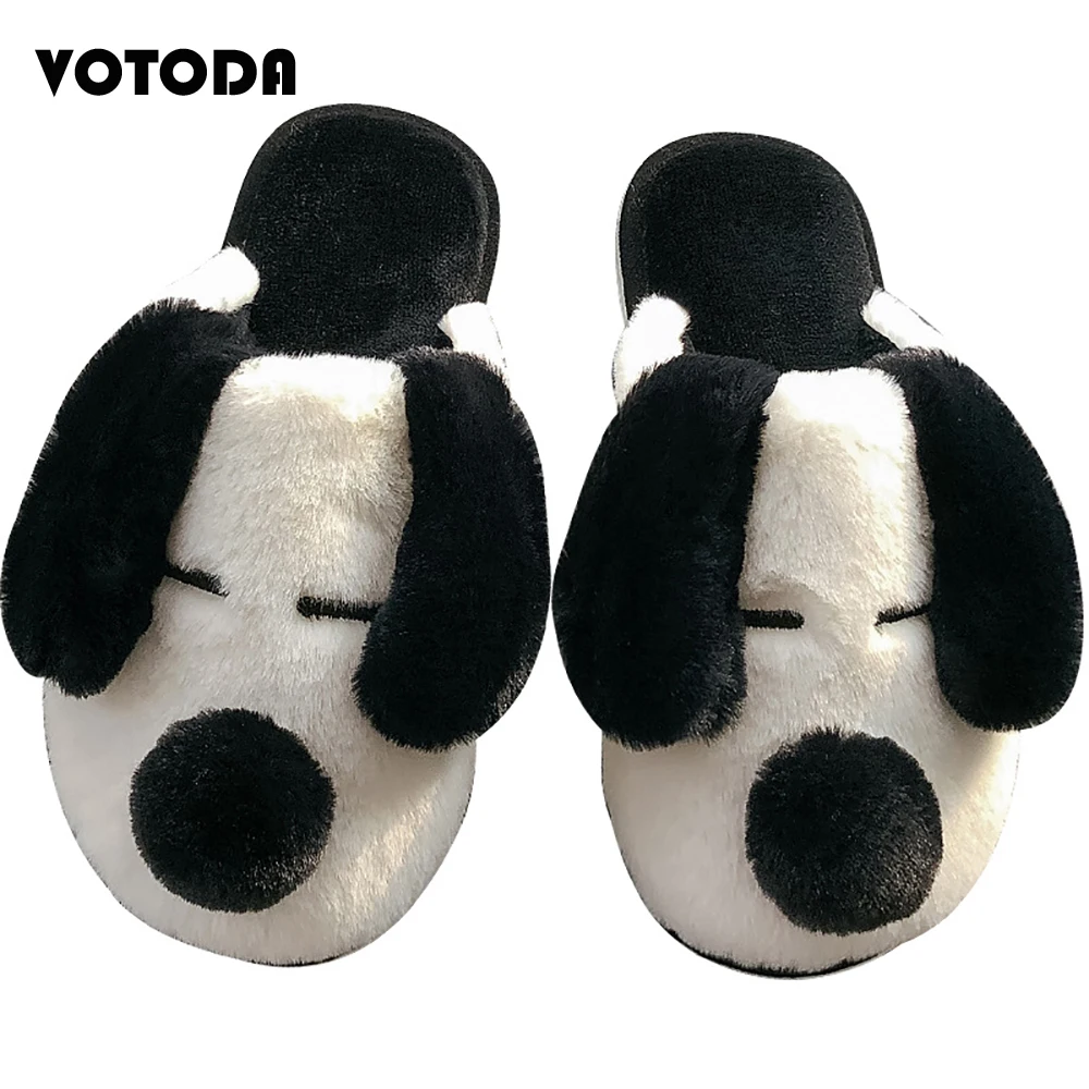 

Winter Women Warm Home Slippers Cute Dogs Animal Prints Furry Lovers Indoor Slides Soft Anti-slip House Floor Plush Woman Shoes