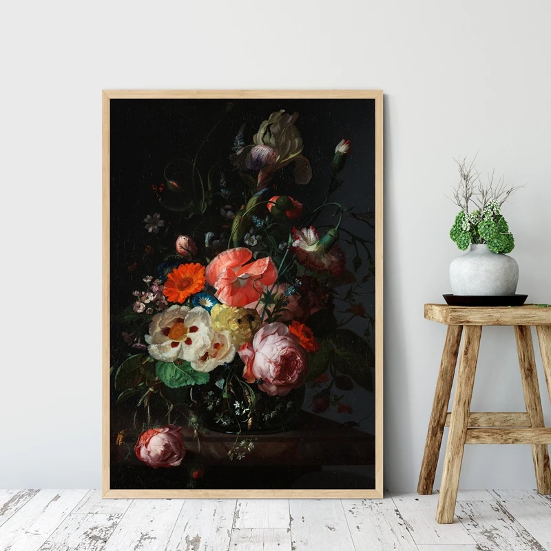 Голландский цветочный натюрморт темно с цветочным рисунком Классические тонкие