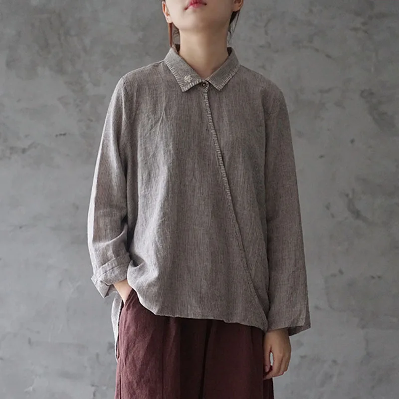 Новинка 2020 Повседневная рубашка в полоску с вышивкой и отложным воротником