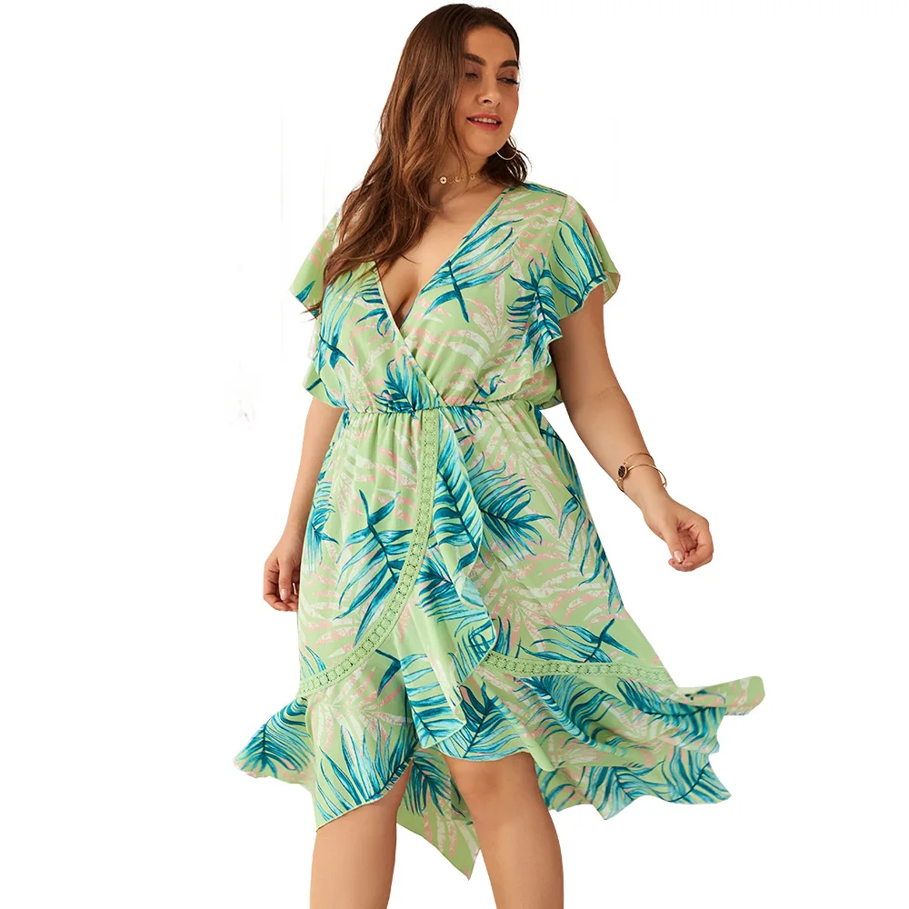 

Summer Clothes for Women 2020 Fashion Dress Large Size Dresses V-neck Short Sleeve Irregular Beach Dress Vestido