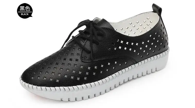 2021 summer new soft leather lace-up hollow breathable white shoes female flat-bottom casual pregnant women single shoes mother