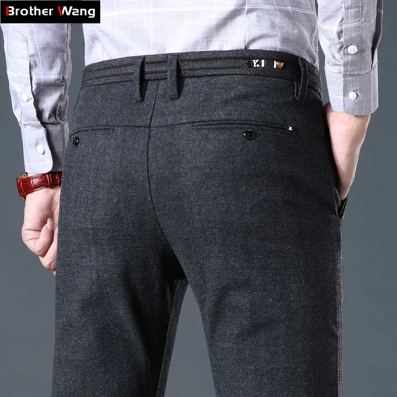 Осень и зима новые мужские плотные повседневные брюки бизнес мода Slim Fit Брюки брендовые черные темно-серые