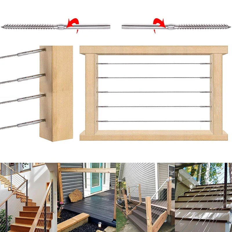 

66Pcs Left & Right Hand Thread Lag Screws for 1/8 Inch Cable Railing Stainless Steel Stair Deck Railing for Wood Post