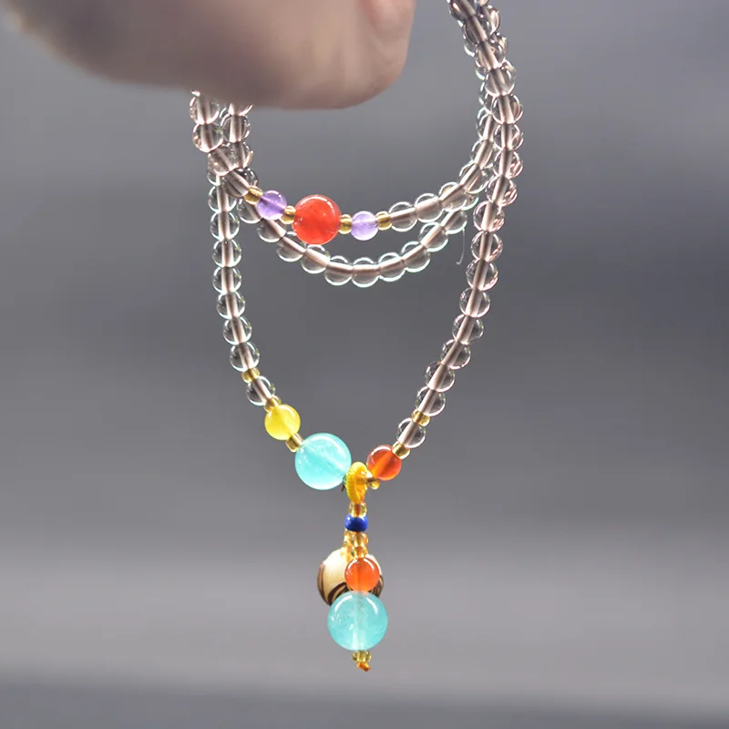 

QIANXU Gray Crystal Bracelet Beaded Bracelet with Bodhi Beads Lucky Bracelets for Men and Women
