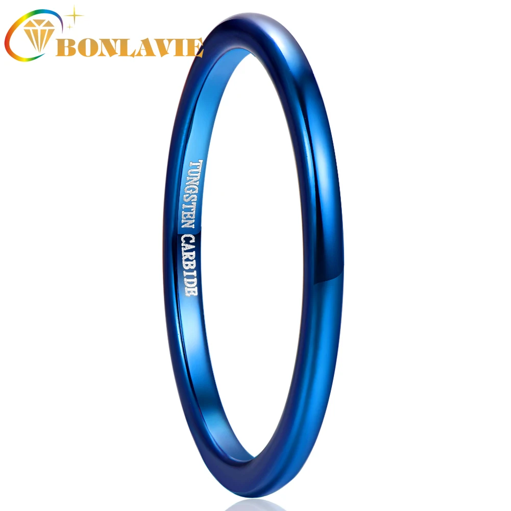 

2mm Size 6-12 Wide Blue Full Polished Tungsten Steel Ring High Quality Thin Wedding Bands New Men Anniversary Rings Anillos