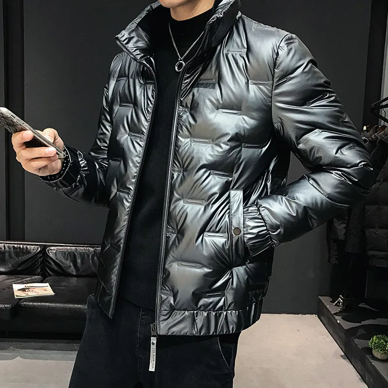 Winter Men's Down Jacket 80% White Duck Down Parka Thick Warm Stand Collar Outwear Black Glossy Men's Down Coat  High Quality