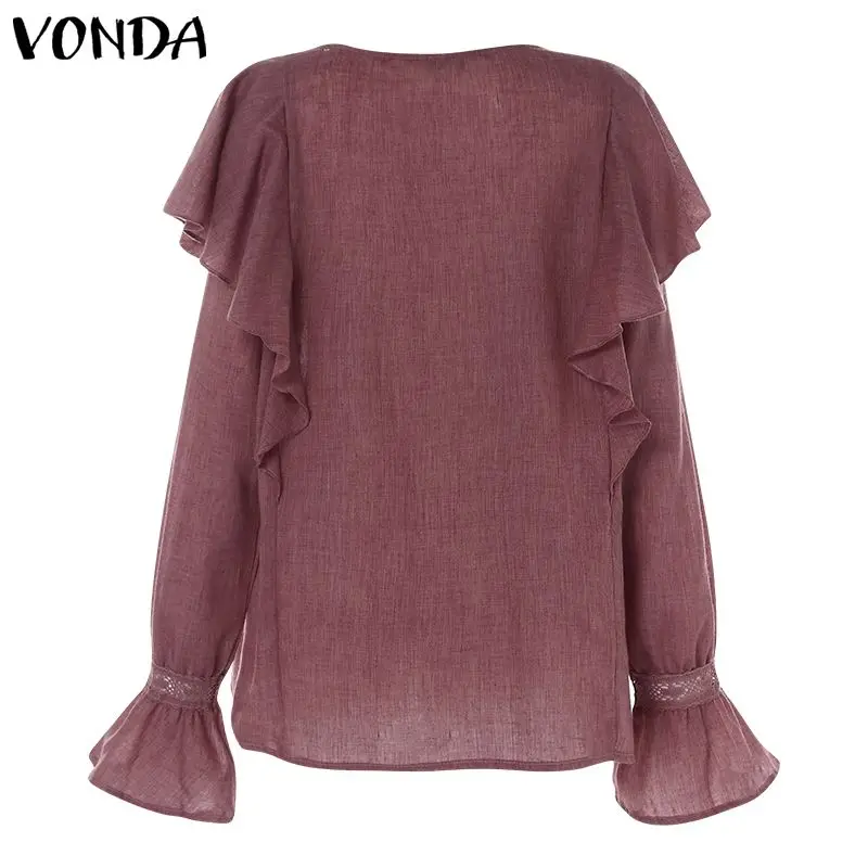 VONDA, размера плюс, белая хлопковая Женская туника, Пляжная блузка, Осенние тонкие топы с рукавами-колокольчиками, женские повседневные свободные блузы, больше размера d