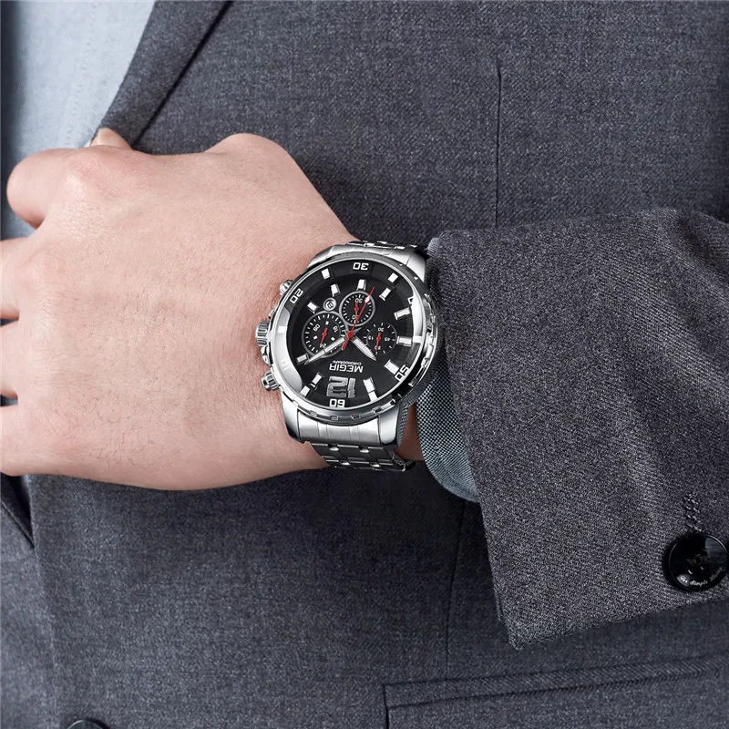 Люксовые часы от бренда MEGIR Для мужчин Водонепроницаемый с хронографом армейские