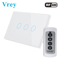 vrey us standard touch switch with rf433 wireless remote control unit smart wall touch switch 100v 250v 1way 3gang switch