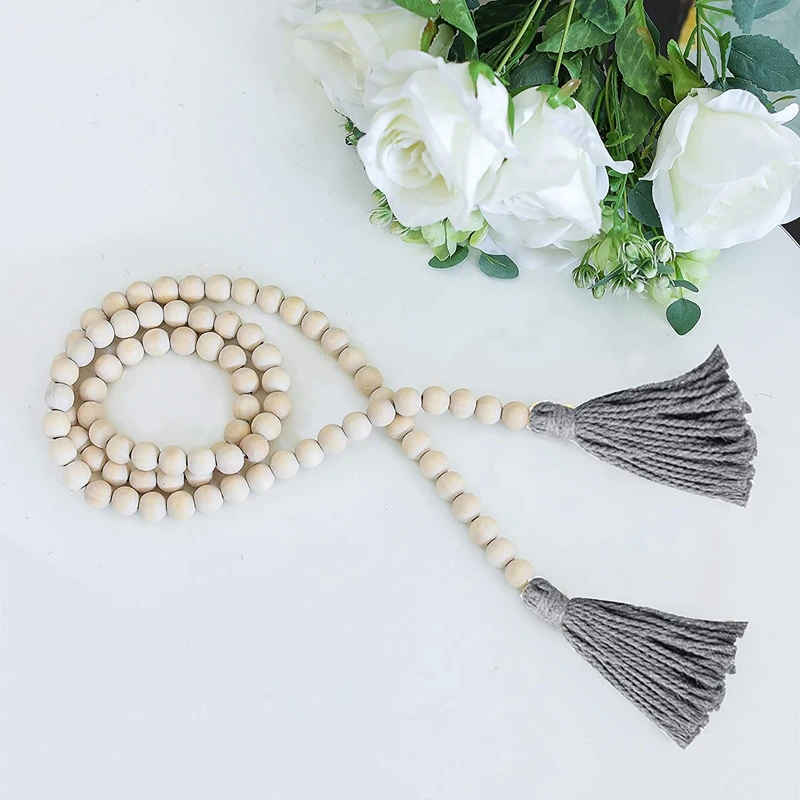 

Wood Bead Garland with Cotton Tel, Rustic Wooden Bead Decor, Farmhouse Home Wall Hanging Decoration Set of 5