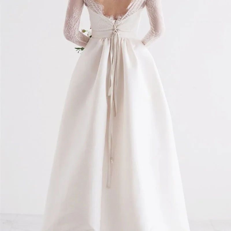 Lace Wedding Dresses Long Sweet Elegant Bride Sleeve Applique Sexy Open Back Embroidery Simple | Свадьбы и торжества