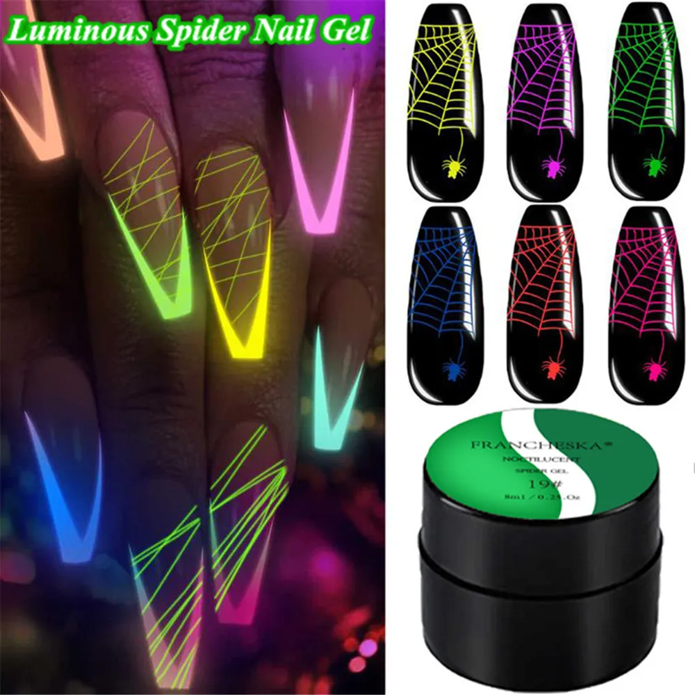 

8ml Luminous Spider Gel Glow In The Dark Strong Wire Drawing UV Gel Polish Lacquer Nail Polish DIY Black Primer Paint Varnish