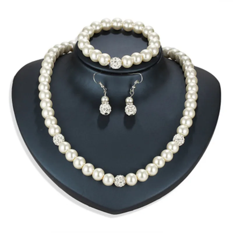 

High Grade Jewelry Pearl Necklace Earrings Bracelet Set Elegant Party Gift Fashion Costume Romantic Accessories