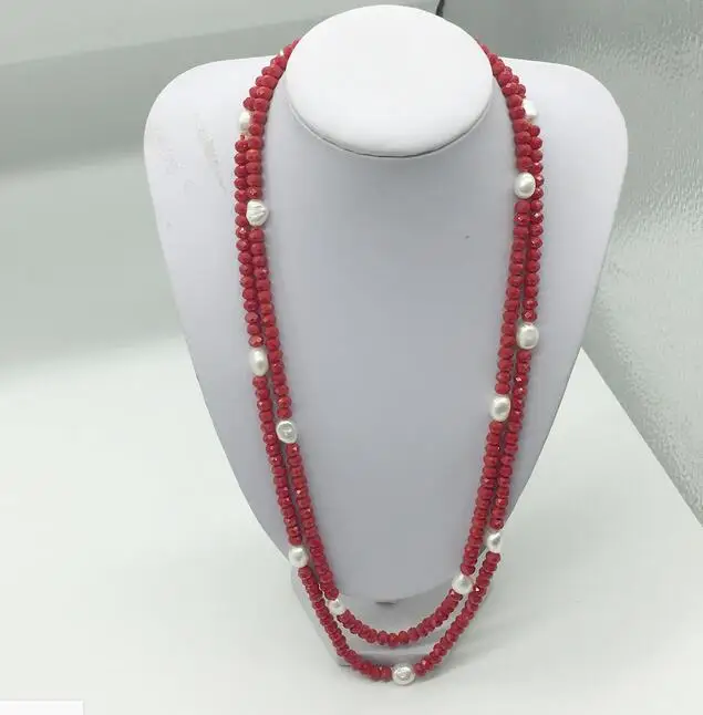 

50 "красные хрустальные бусины белый пресноводный жемчуг длинные Обёрточная бумага Цепочки и ожерелья