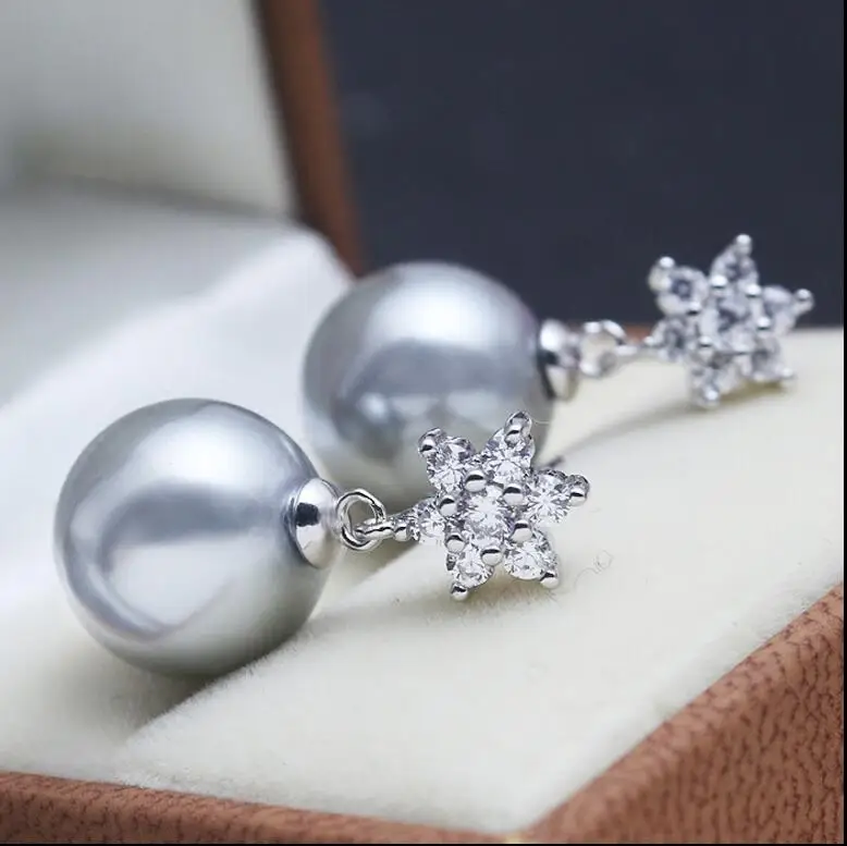 Новый 1101 + снег серый корпус Серьги с жемчугом красная Устрица 925 пробы серебро CZ