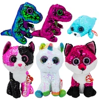 ty beanie boos double sided sequins shiny big eyes unicorn fox cat plush stuffed animal super soft bedside toy doll gift for ohi