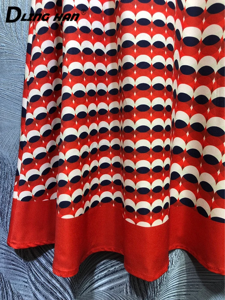 

DLINGHAN Fashion Dop Print Dress Turn-down Collar Short sleeve High waist Dresses Spring Summer Women's New