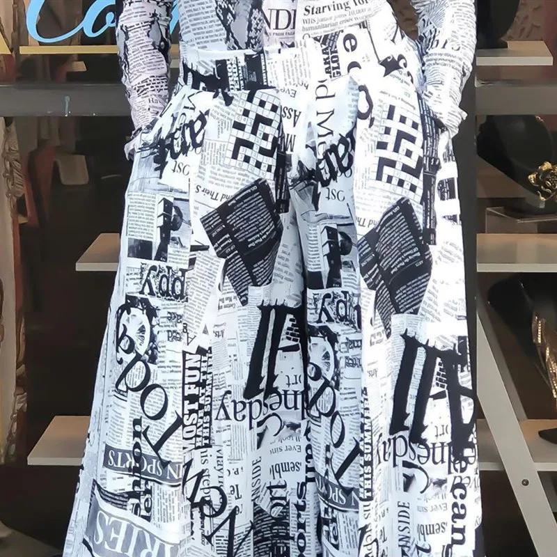 Женские сексуальные длинные брюки в стиле панк с высокой талией и газетным