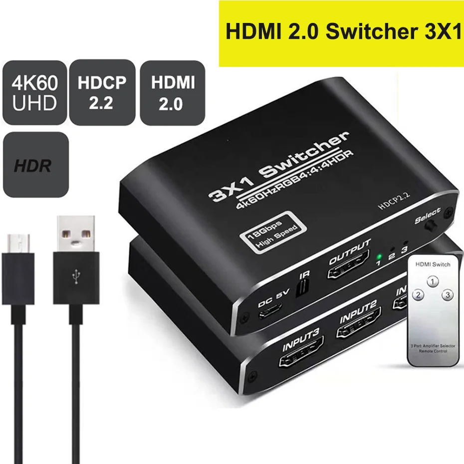4K HDMI Коммутатор HDMI 2,0 Переключатель HDMI аудио экстрактор HDR ARC Сплиттер 4X1 с пультом дистанционного управления(HDMI в HDMI+ toslink+ стерео аудио выход - Цвет: 4K 60Hz 3 in 1
