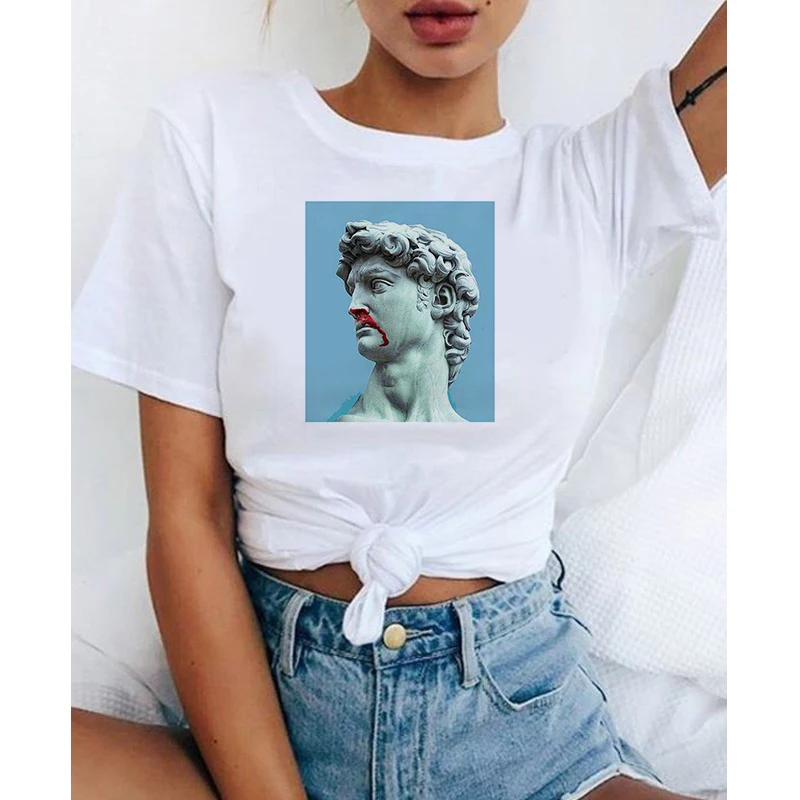 

2020 Summer Women T-shirt Magic stone carving Printed Tshirts Casual Tops Tee Harajuku 90s Vintage White tshirt Female Clothing