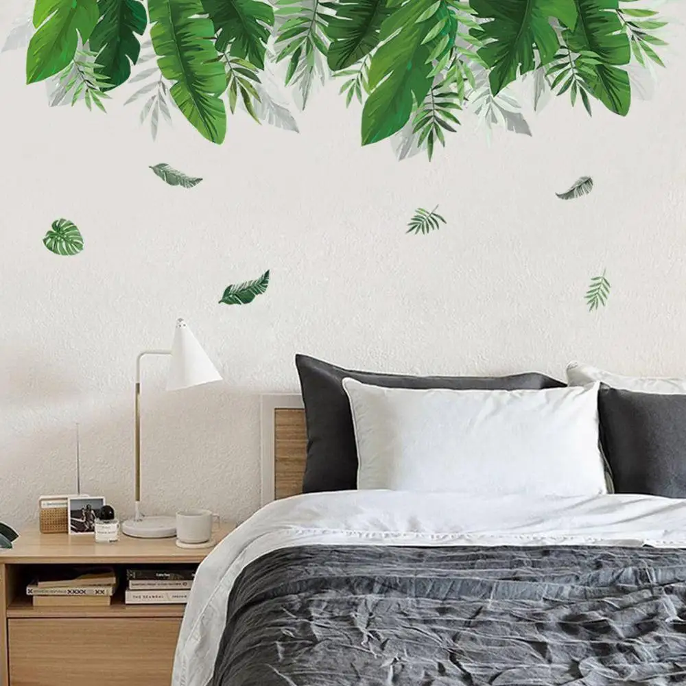 

Summer Green Leaf Wall Sticker Background Living Room For Living DIY Kitchen Art Room Decals Home Decoration M6Z5