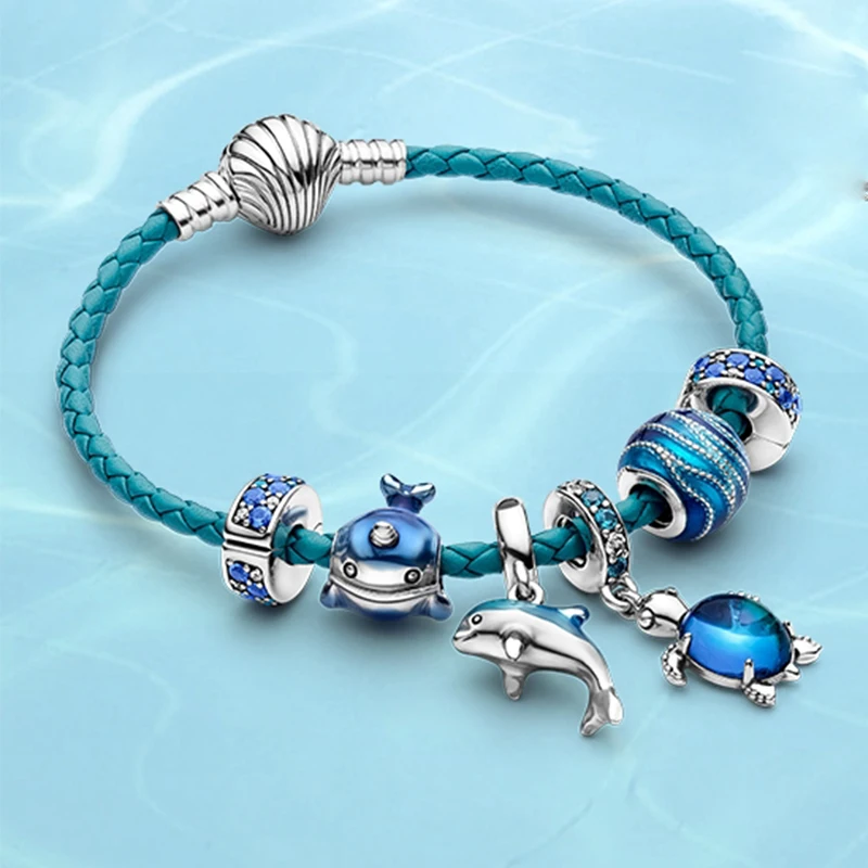 Новинка 2020 браслет из серебра 925 пробы с кожаным ремешком Морская жизнь сделай