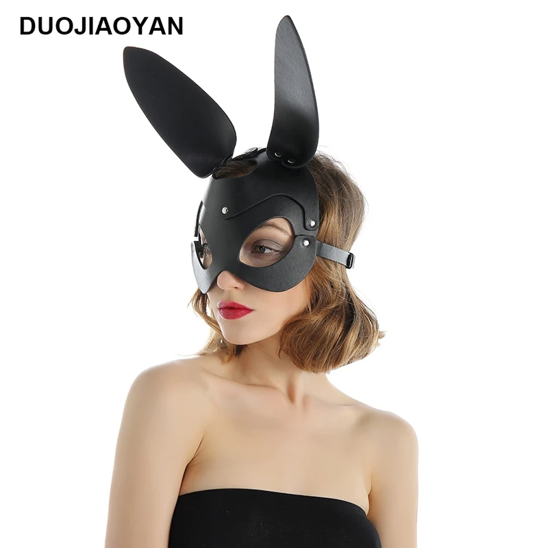 DUOJIAOYAN 2020 Сексуальная черная кожаная маска кролика для женщин, головной убор кролика для девочек, реквизит для Хэллоуина, маскарада, вечерин... от AliExpress WW