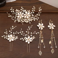 4 pcs sets pearls wedding party women hair combs pins with clip earrings crystal flower headpiece hair accessories hairband