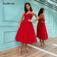 smileven red pearls mini prom dresses corset sweetheart prom gowns backless tea length evening party dresses 2022 custom made