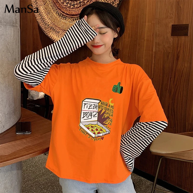 Футболка женская с надписью повседневный Свободный Полосатый Топ в стиле