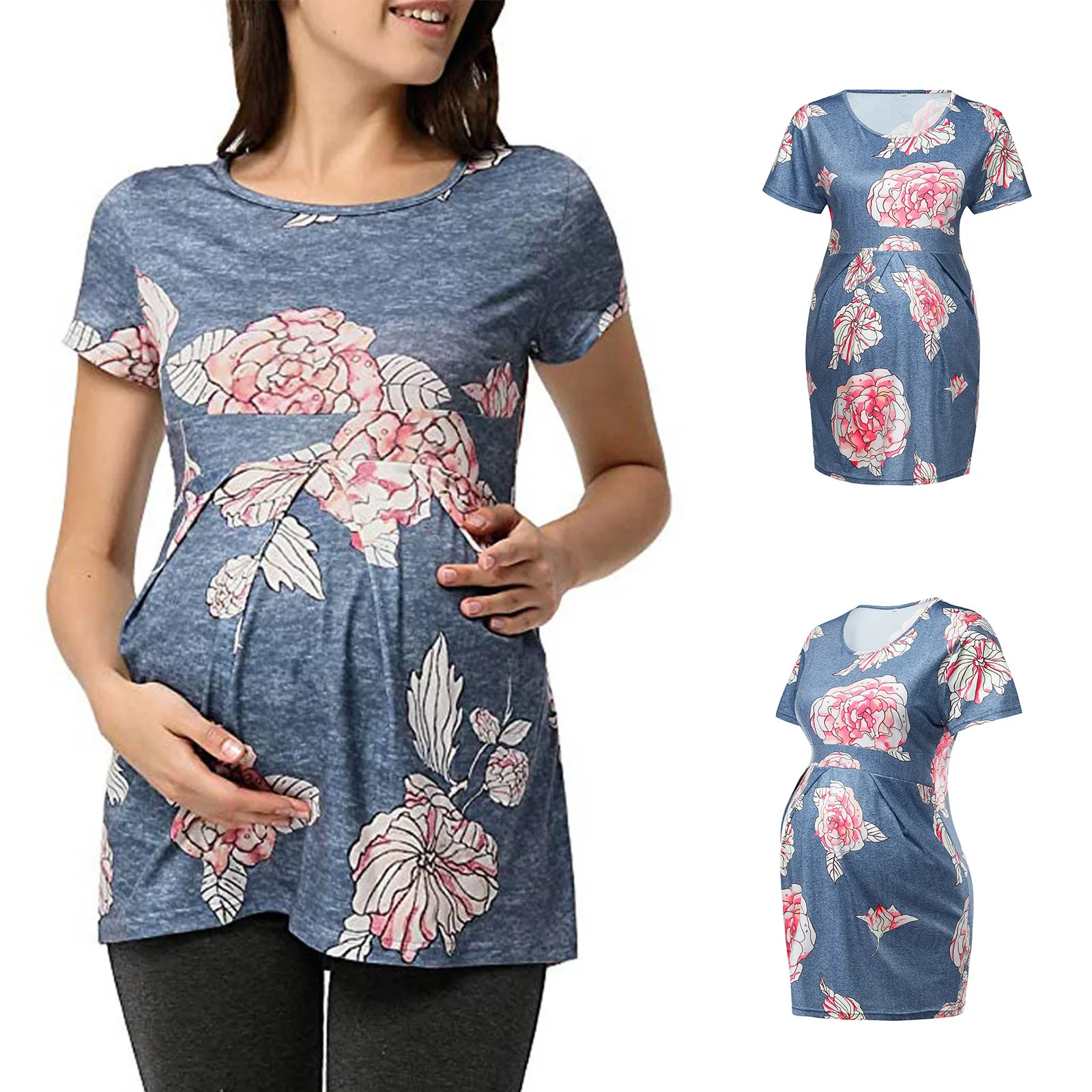

Summer Maternity Clothes Round Neck Short Sleeve Flower Print Maternity Large Size T-shirt Top Pregnancy Clothing Футболка