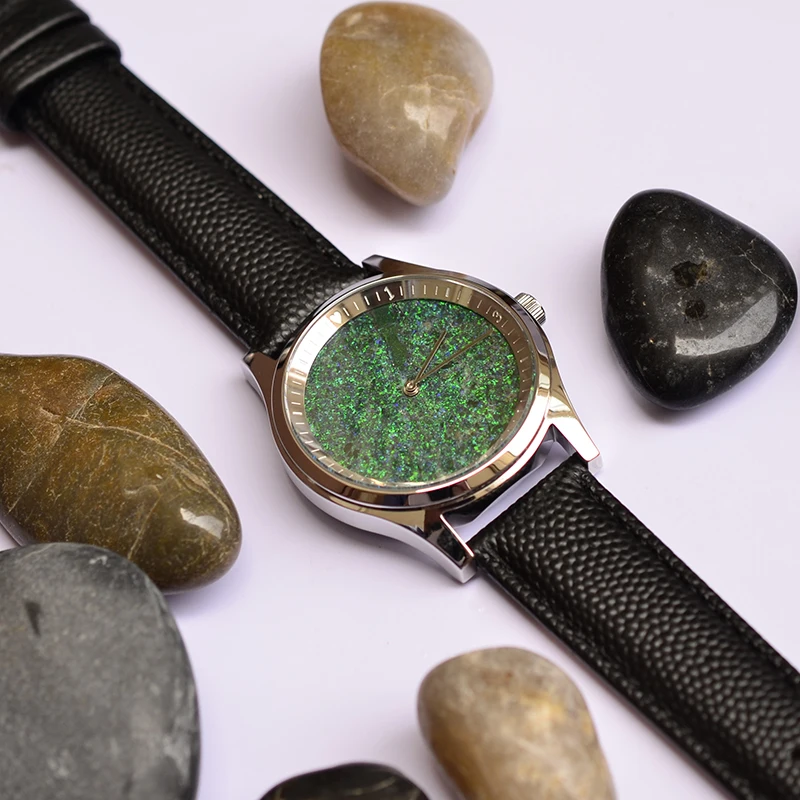 Fashion Opal Gems Dial Stone Watch Blanks For Girl Montre Whatch Saphire Female Caviar Strap Quartz Minimalist Watch Women enlarge