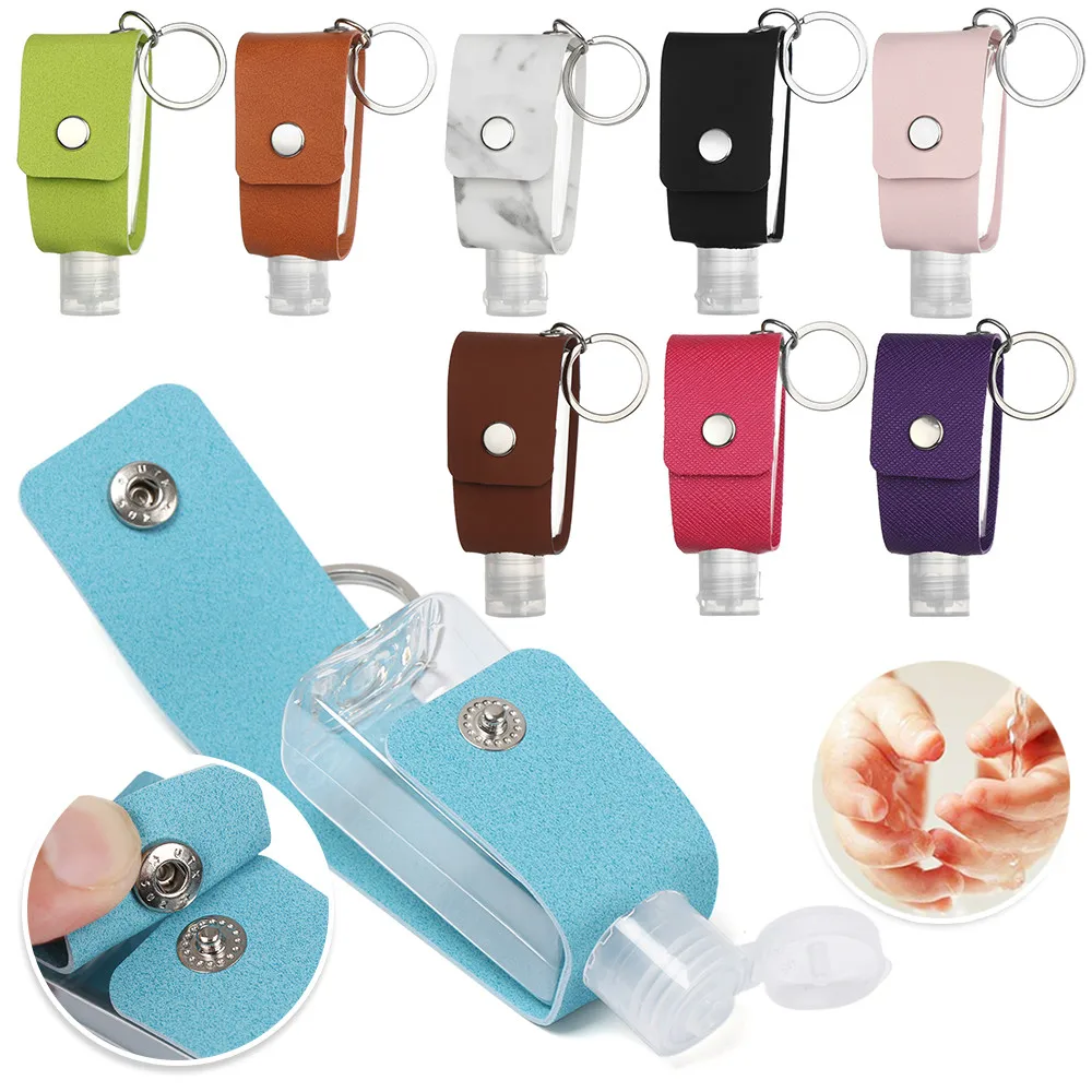 

1 Pcs 30ml Portable Reusable Travel Hand Sanitizer Alcohol Perfume Disinfectant Bottle With Pu Leather And Key Ring