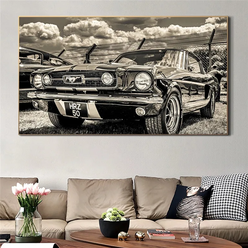 Классический автомобиль Ford Mustang, ретро, Настенный декор, картина на  плакаты и принты, винтажная Роскошная Картина на холсте автомобиля для  гостиной | AliExpress