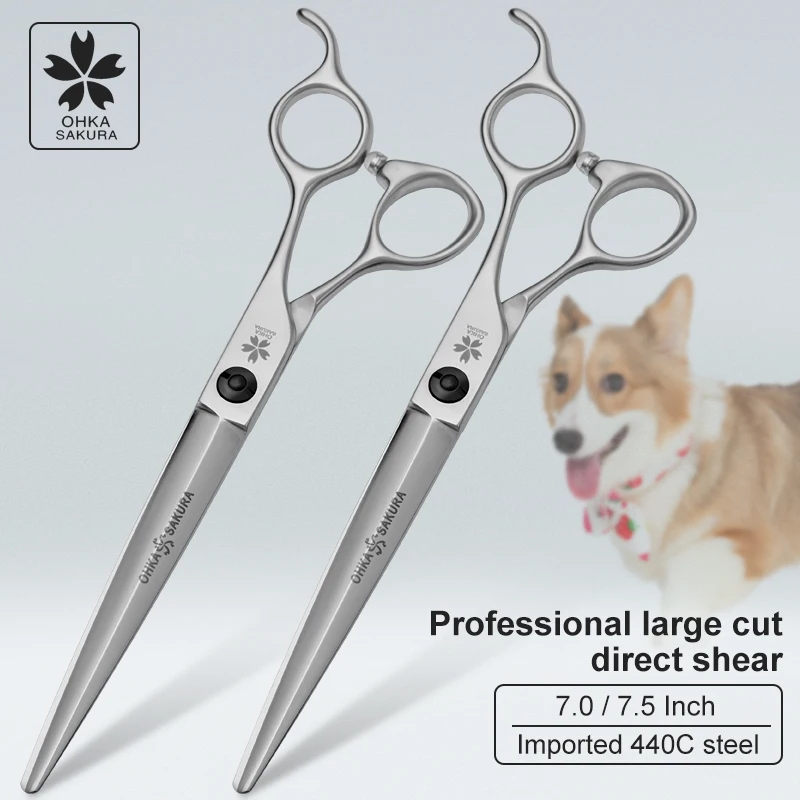 Pet haircut large cut straight cut trimming scissors 7.0 7.5 inch imported 440C material for pet beautician