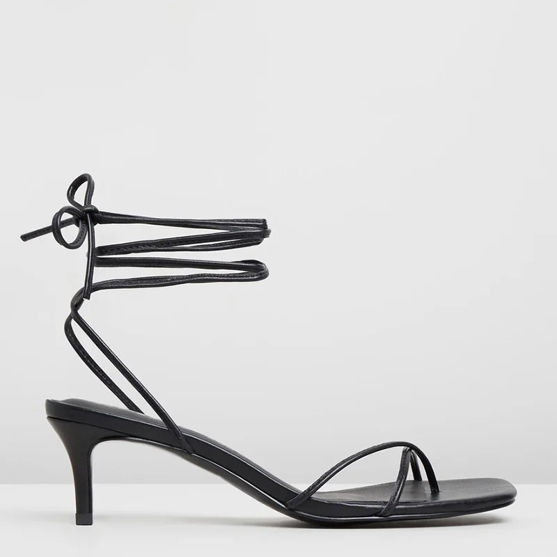 Черные босоножки на шпильках обувь для зрелых женщин высоком тонком каблуке с