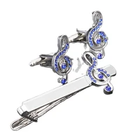 fashion fine blue crystal music symbol tie clip and cufflinks for men jewelry gift