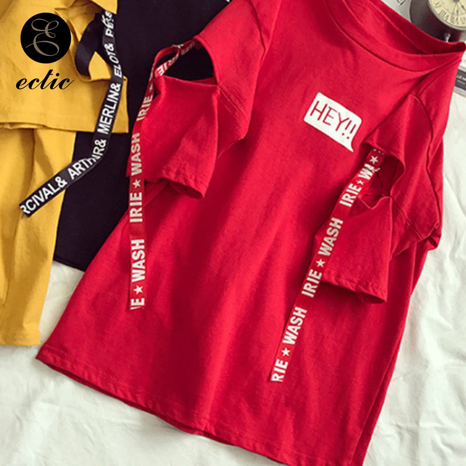 Харадзюку Корейский Стиль Футболка Женщина Панк Рок Больше Плюс Сайз Текст