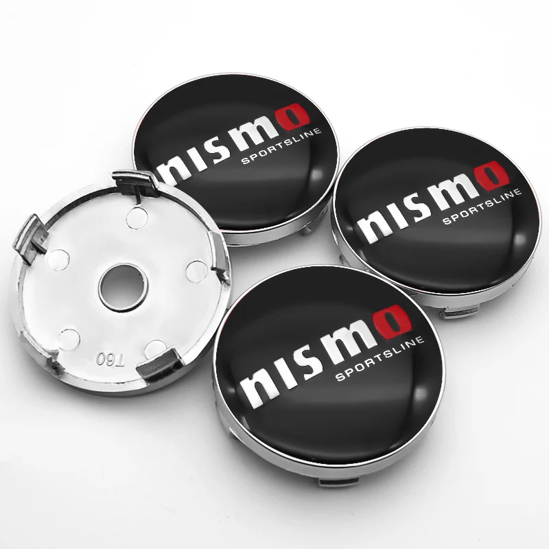 

car accessories 4pcs 60mm ABS plastic wheel center car hub cap + aluminum sticker for Nismo- Nissan- Juke Tiids Note X hub caps