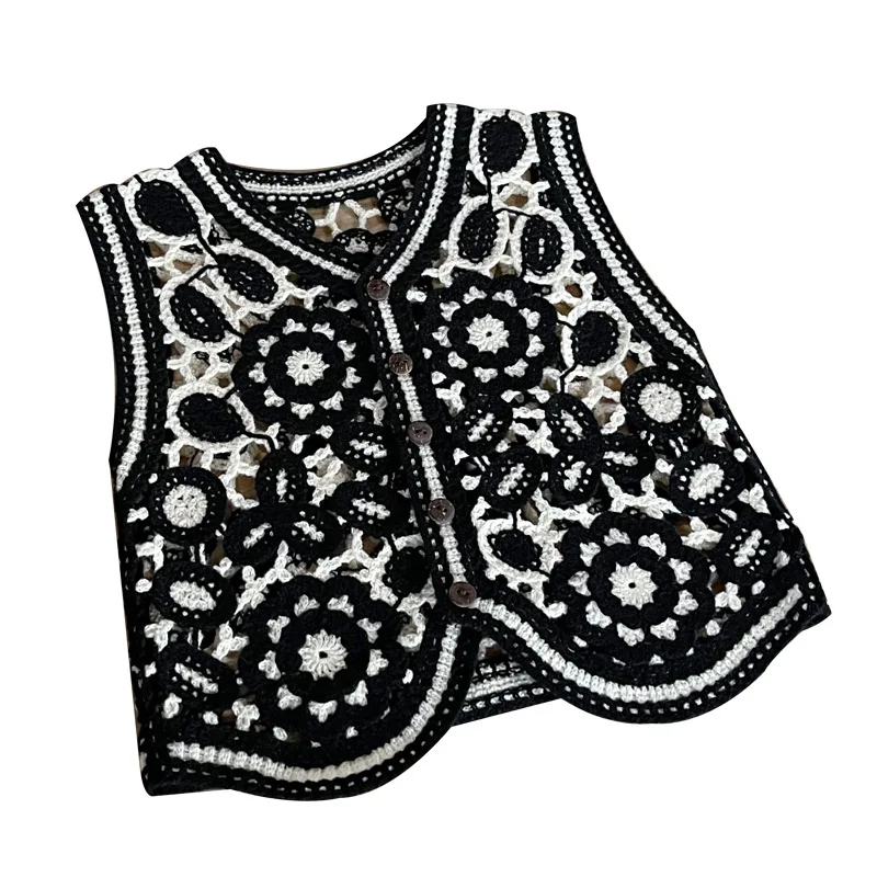 

Children's Wear 2021 Autumn New Girls Korean V Neck Hook Flower Vest