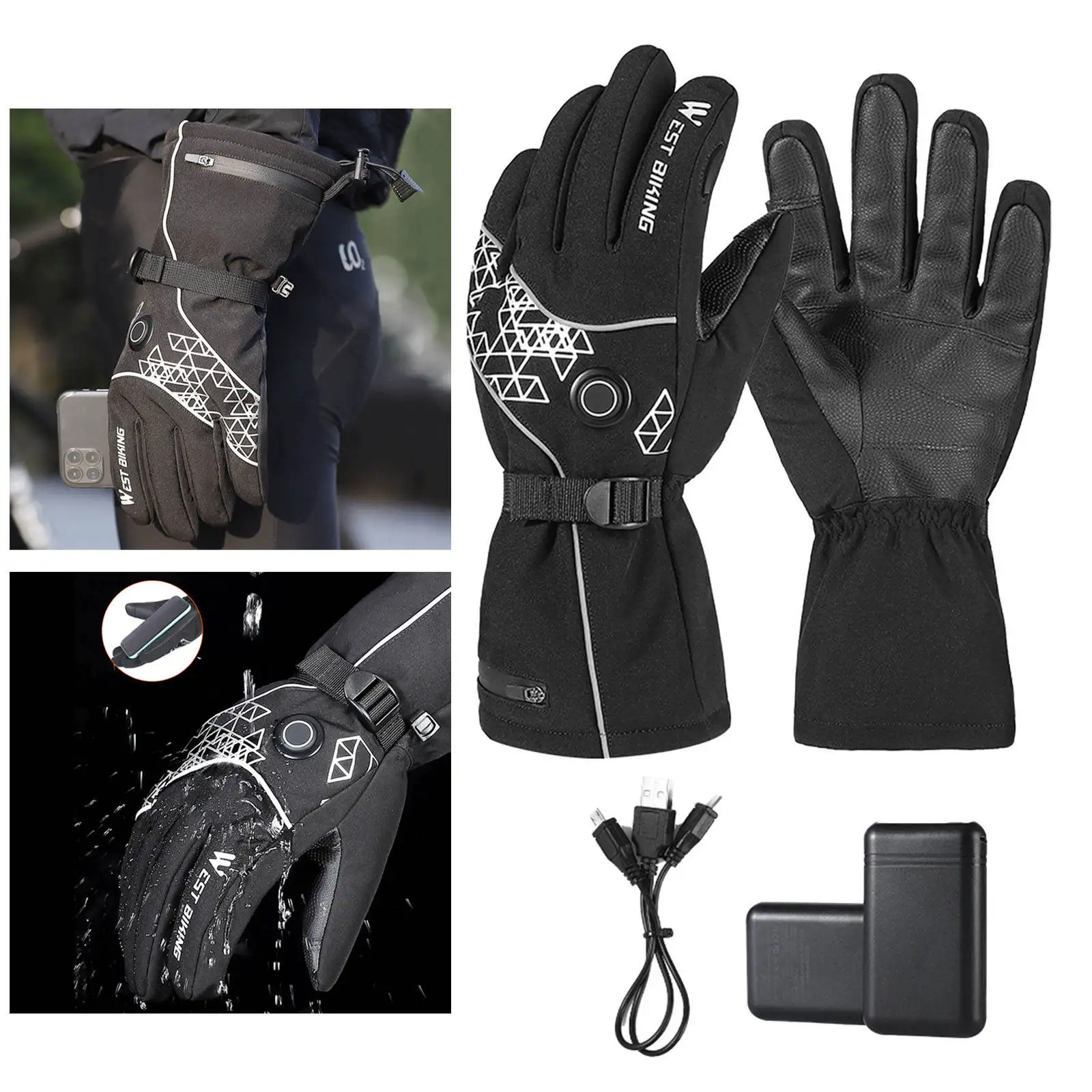 

Heated Gloves Reflective 3 Levels Temperature Control for Motorcycle Ski