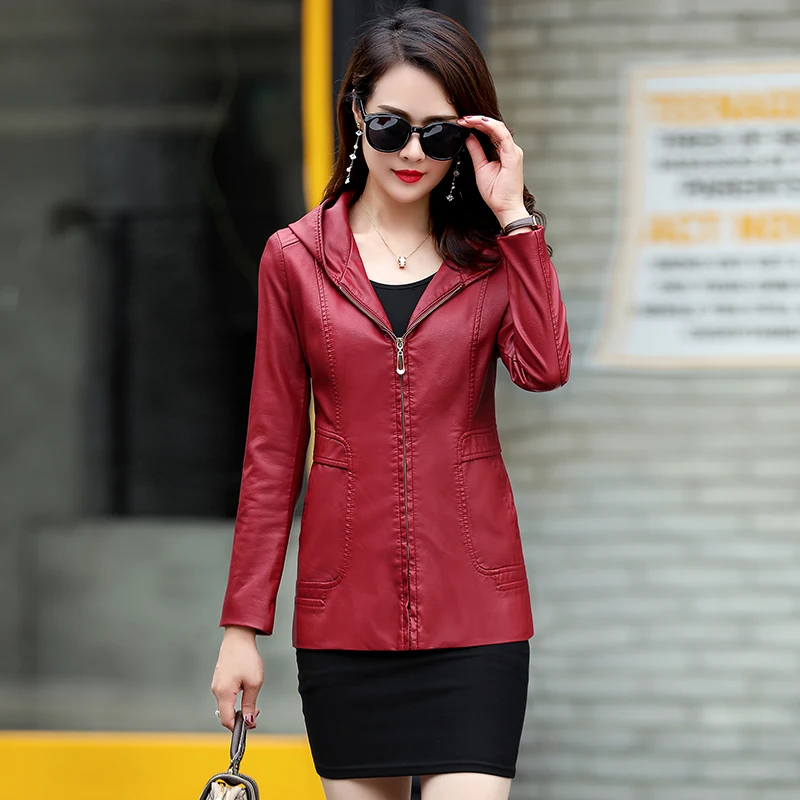 Осенне-зимнее пальто из искусственной кожи с капюшоном тонкая мягкая Толстая