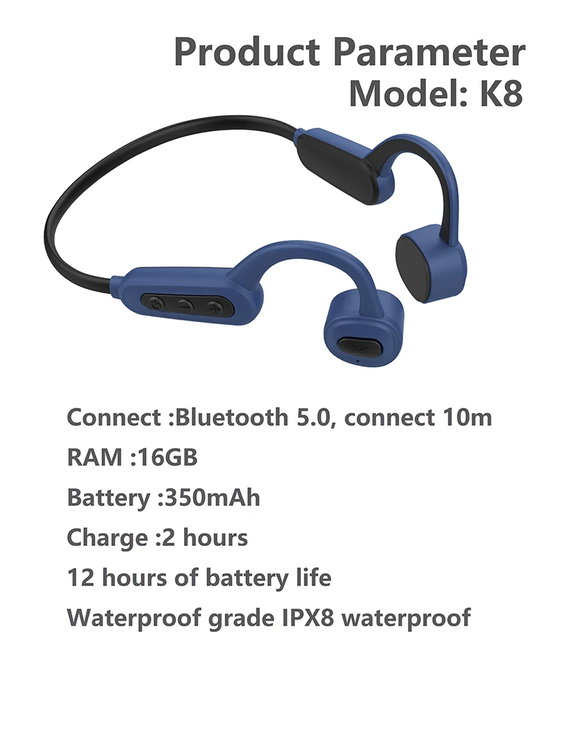 

IPX8 Waterproof Swimming Headphones Bone Conduction Bluetooth 5.0 Wireless Headsets 16GB MP3 Audio Music Player Sport Earphone