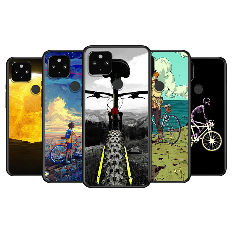

Bike Cycling Art Soft TPU Silicone Black Cover For Google Pixel 5 4A 5G 4 XL Phone Case