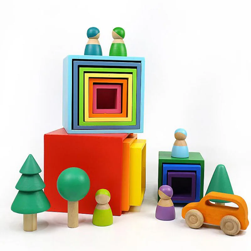 

Large Wooden Rainbow Stacker Natural Wooden Rainbow Blocks Wooden Stacking Toys Montessori Educational Toy for Kids Baby Toys