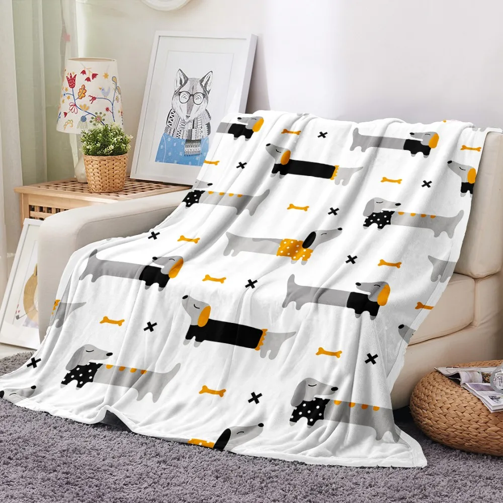 

Sausage Dog Flannel Blanket Dachshund Dog Fleece Blanket 3D Print Nap Office Throw Blanket Coral Fleece Fabric Fluffy Blanket