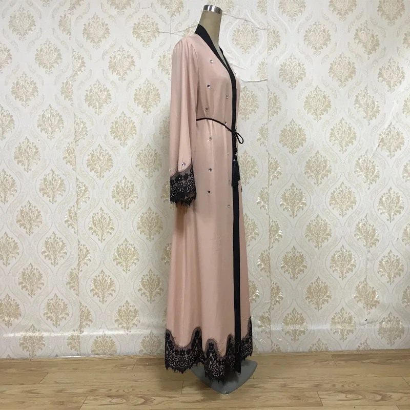 Мусульманское платье Abaya женское Элегантное Длинное со стразами на шнуровке